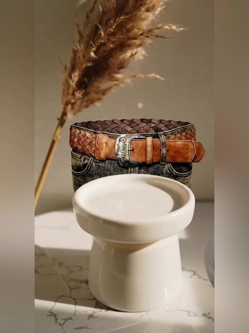 Vera Pelle Italian Braided Leather Belt | Brown | Woven | Genuine Leather